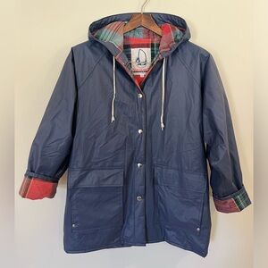 Vintage Sailmakers Raincoat Plaid Lined Hooded Jacket Navy Small